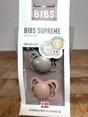 Bibs Supreme Natural Rubber Pacifiers 0-6 Months Size 1 BPA-Free Symmetrical